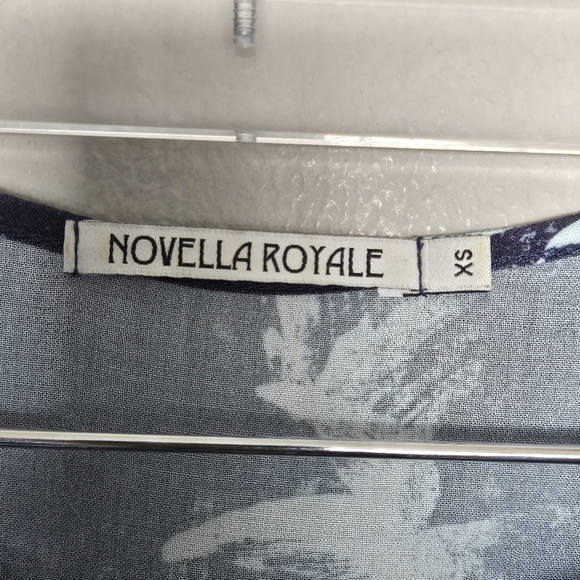 Novella Royale Floral Hawaiian Print Blue Asymmetrical Maxi Short Sleeve Dress - Picture 7 of 11